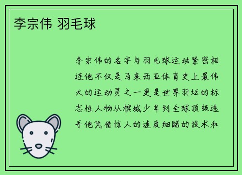 李宗伟 羽毛球
